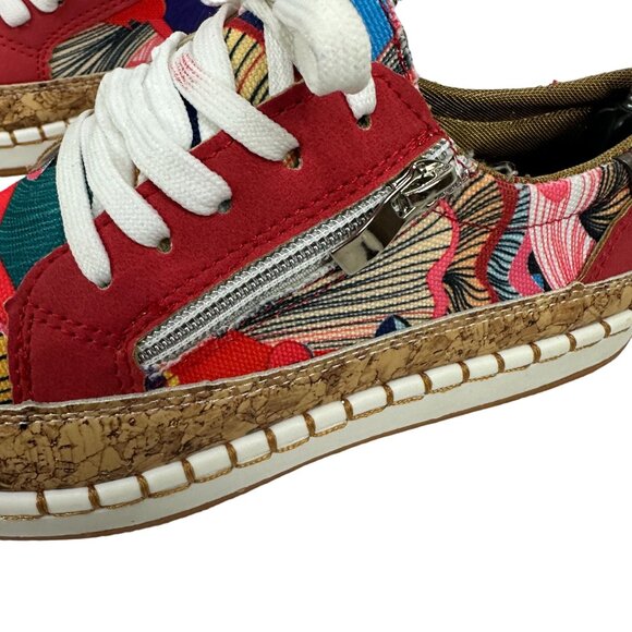 Colorful Cork Sole Floral Print Sneakers White Laces Side Zippers Womens Sz 5.5 - Picture 3 of 10